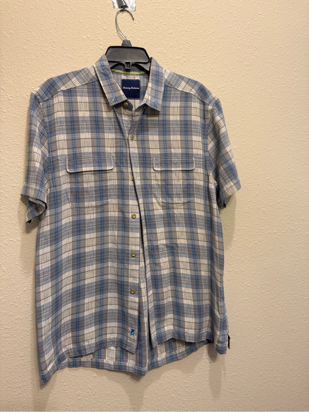 Tommy Bahama Light Blue and White Plaid Short-Sleeve Button-Down